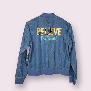 Oh My Disney Believe In Your Inner Mermaid Liteweight Denim Look Bomber Jacket